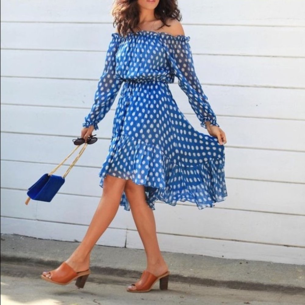 Diane von Furstenberg Off the Shoulder Polka Dot Silk Dress